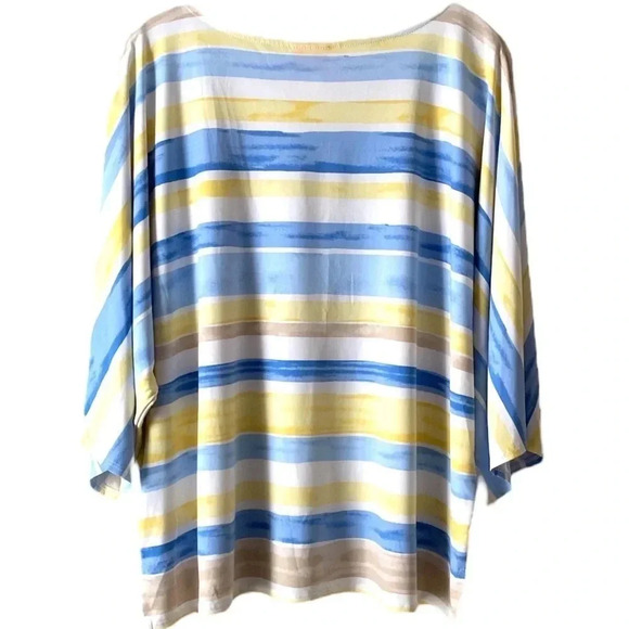 HEART OF PALM | Stripped Stretch Beach Top with Slit Dolman 3/4 Sleeves Size PXL - Picture 2 of 5